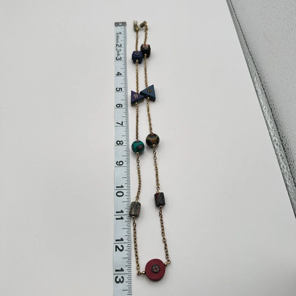 Vintage Y2K Beaded Gold Tone Chain Necklace Women's Classic Statement Jewelry